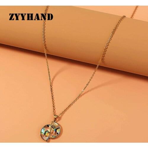 Natural Abalone Shelll Women Pendant Necklace Semicircle Lady Golden Cross Chain Girl Engagement Alloy Neck Jewelry