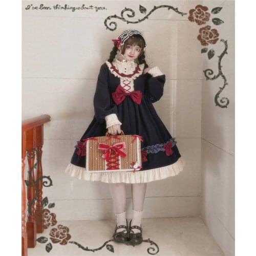 Gothic palace sweet lolita dress vintage falbala stand bowknot high waist victorian dress kawaii girl gothic lolita op loli cos