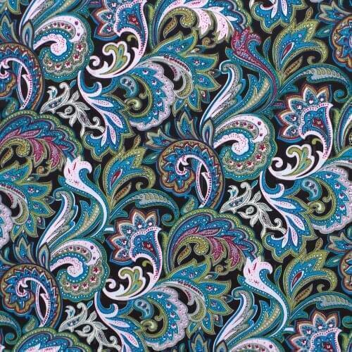 1 yard Cotton Poplin Fabric for sewing pathwork, dress, cloth, bedding - Pteris flower - blue and green (width=140cm)