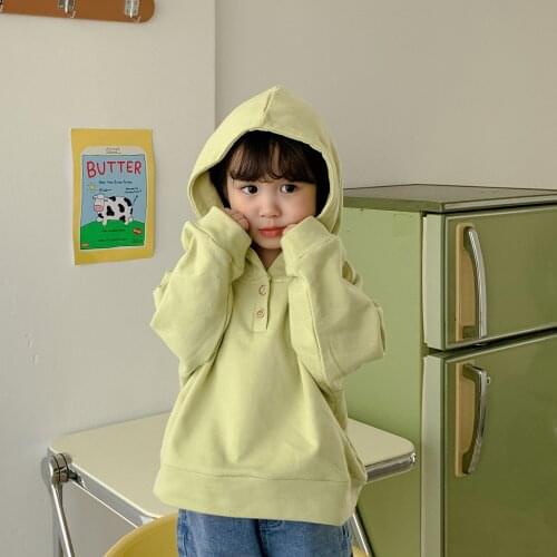 2021 Spring solid color casual hooded sweatshirts Kids cotton long sleeve hoodies 2-6Y