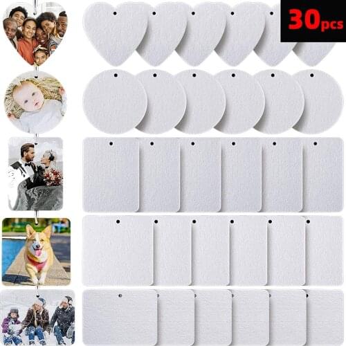 30pc Sublimation Air Freshener Blanks DIY With Elastic Cord Felt Thermal Transfer Scented Sheets For Car Travel Photo Images