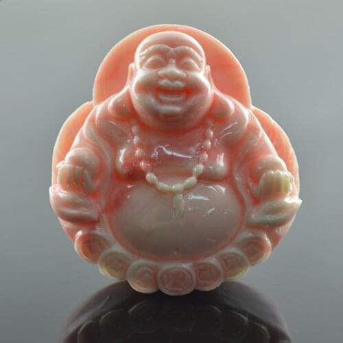 Pink Color Buddha Carved Imitated Blood Tridacna 48mm Big Buddhist Shell Pendant For Necklace Making 5pc/lot