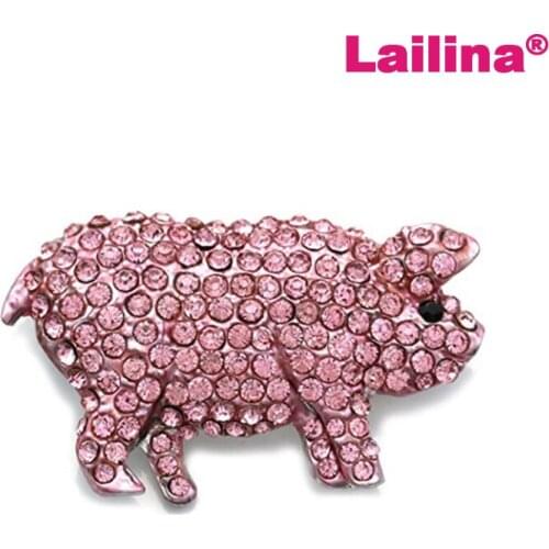 20pcs/Lot Cute Animal Light Pink Rhinestones Pig Brooch Fashion Jewelry