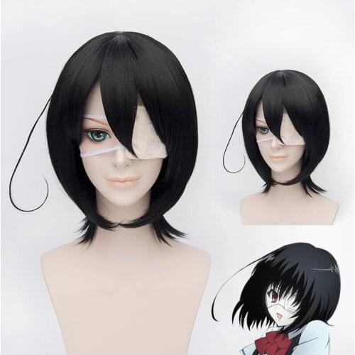 Another Mei Misaki Cosplay Wig Short Black Heat Resistant Synthetic Hair Wig + Wig Cap + Eye Patch choose