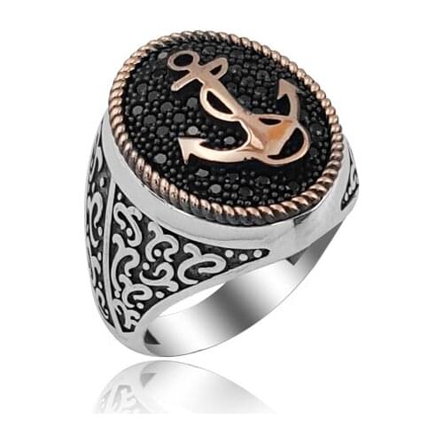 Super Sale 925 Silver Ottoman Rings for Men English Sailor Anchor Rings for Man Fine Jewellery Accessorie Micro Pave Setting