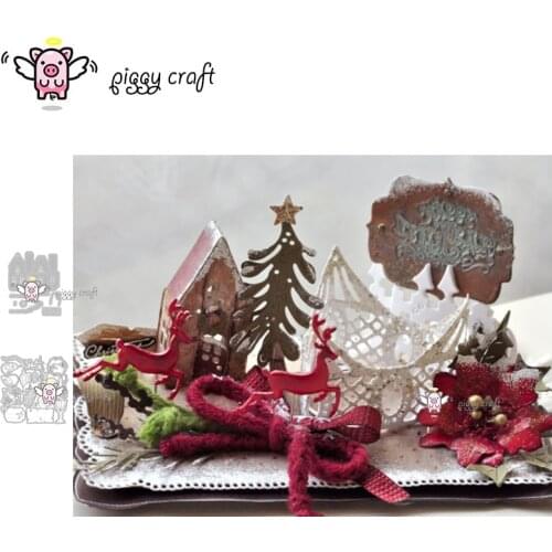 Piggy Craft metal cutting dies cut die mold Christmas house tree snowman Scrapbook paper craft knife mould blade punch stencils