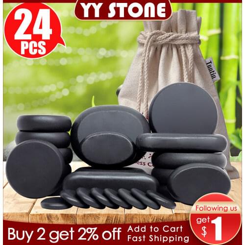 24pcs/set Hot Massage Energy Body Basalt Stone set Beauty Salon SPA with Thick Canvas Heating bag healthcare back pain relieve