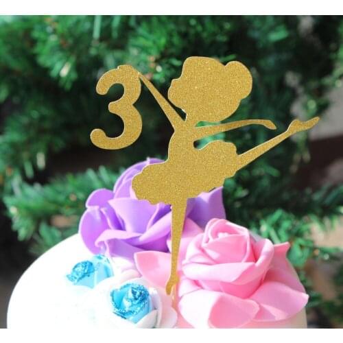 Personalized age girls Ballerina birthday party cake Topper gold glitter paper one side 1st 2nd 3rd 4th 5th 6th birthday party