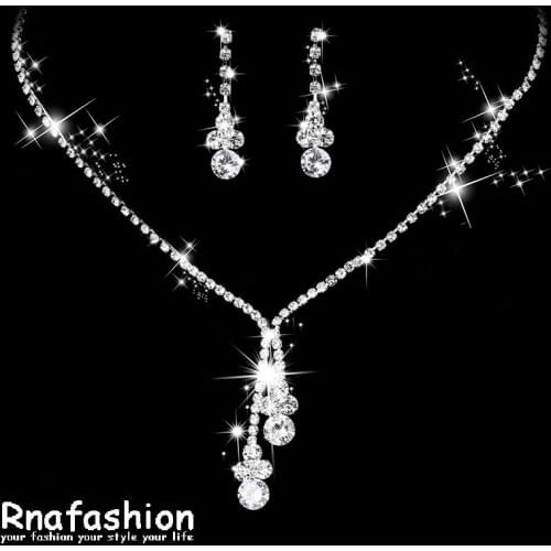 RNAFASHION Hot Selling Wedding Jewelry Sets Crystal Bridal Gifts Silver Choker Necklace Earrings Set Wedding Gift Jewelry