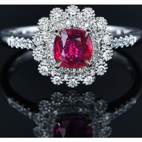 S925 Princess Rings Red Flower Ruby Gemstone Engagement Party Ladies Fashion Jewelry Exquisite Jewelry Decoration Girlfriend
