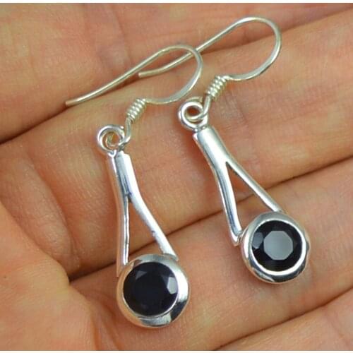 LoveGem Genuine Black Onyx EARRINGS 925 Sterling Silver, 35 mm, AE0195