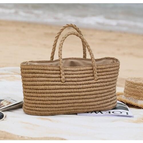 Aaby 2021 New Summer Straw Tote Bags For Women New Fashion Bohemian Straw Beach Handbag Straw Basket Bag With String Lining