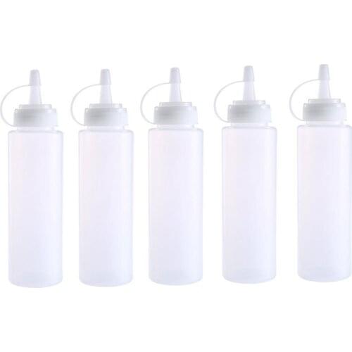 WSFS Hot A set of 5 sizes 8 oz plastic Squeeze sauce bottle for homemade ketchup and restaurant, mustard, mayonnaise