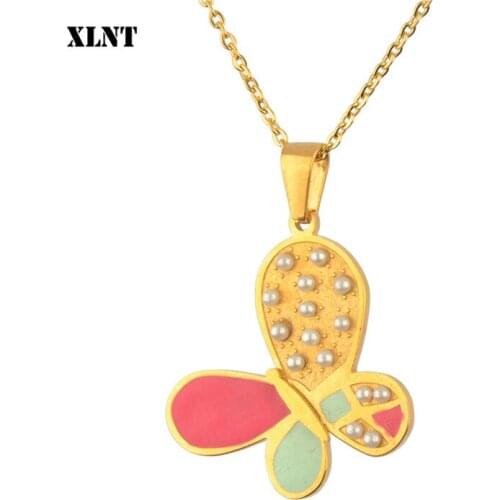 XLNT Personalized Pendant Necklace Minimalist Animal Butterfly Necklace For Women Stainless Steel Jewelry collier