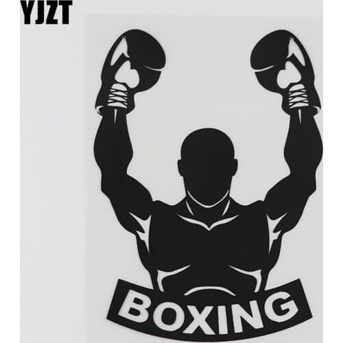YJZT 10.2CMX14.1CM Fighting Man Boxer Gloves Boxing Sports Decal Vinyl Car Sticker Black/Silver 8A-0723