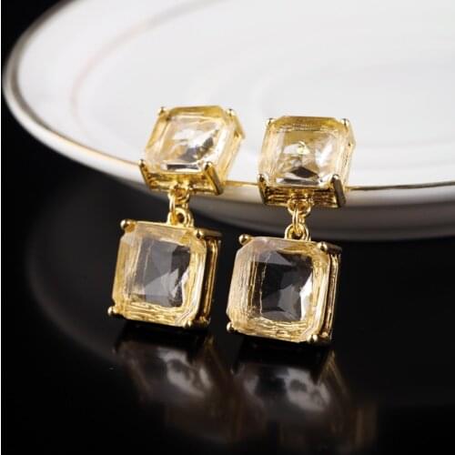 Factory Transparent Jewelry for Women Fashion Clear Big Crystal Earrings Drops Short Square Pendant Geometric Earring