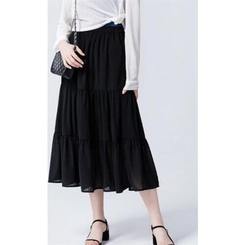 2020 Women Chiffon Long Skirts High Elastic Waist Ruffles A-line Solid Skirts Vintage Summer Skirts Large Size M-7XL 8XL