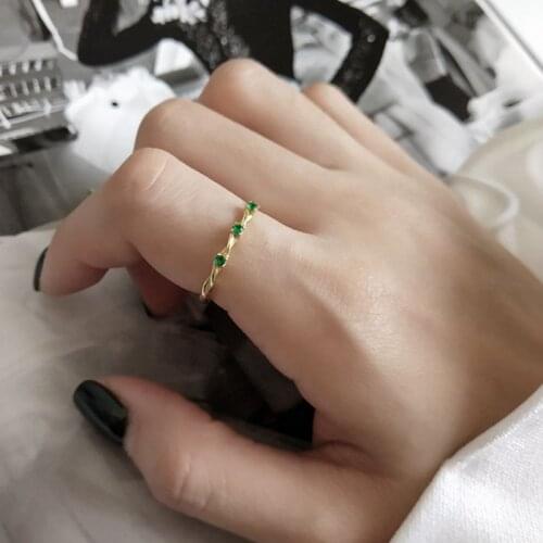 Silvology 925 Sterling Silver Twist Green Zircon Thin Rings Weave Creative Elegant Chic Rings for Women 2019 Girls Jewelry Charm