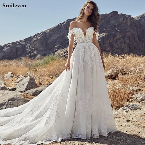 Smileve Princess Wedding Dress A Line Bride Dresses Off The Shoulder Lace Wedding Gowns Vestido de novia de encaje