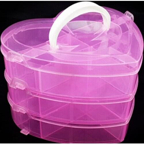 1PC 3 Layer Heart Organizer Jewelry Box Plastic Storage Boxes Cosmetic Desktop Organizer Container Makeup Case JF 0671