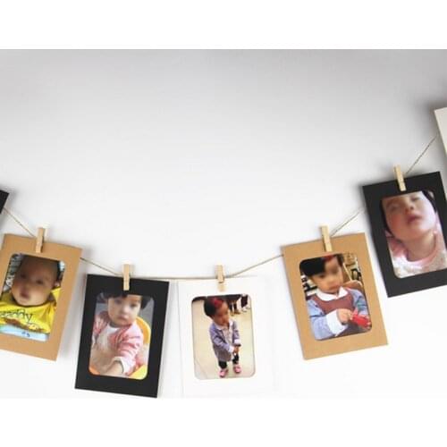 10Pcs Wall Photo Frame 3/5/6 inch DIY Combination with 10pcs Clips and Rope DIY Hanging Wall Picture Album Kraft Home Decoration