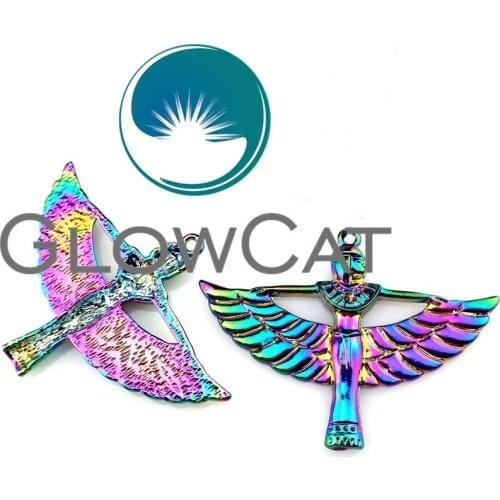 10X 22188 Rainbow Color Egyptian Winged Goddess Isis Metal Pendants Jewelry DIY Making Findings Charms 42x56mm