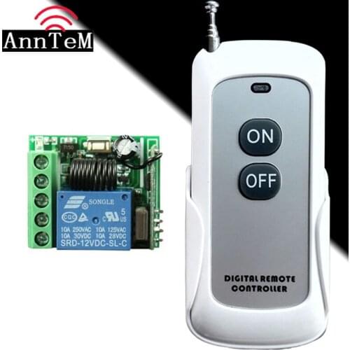 DC 12V 1CH 10A Relay RF Wireless Remote Control Switch Wireless Light Switch Receiver With One Button WhiteTransmitter