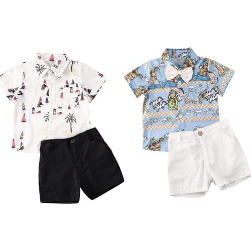 1-6Years Infant Kids Toddler 2Pcs Summer Clothes Set Boys Short Sleeve Cartoon Pocket Decor T-Shirt + Black Leisure Short Pant