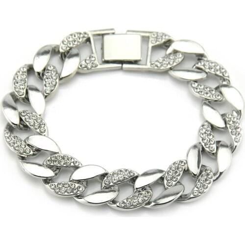 2021 European and American accessories popular hip hop Rhinestone Cuban bracelet bracelet hiphop fashion trendy mens jewelry