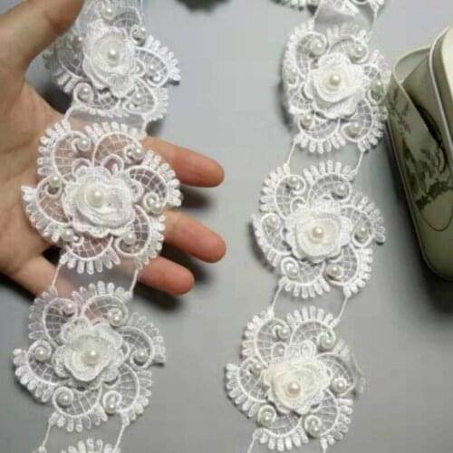 3 Yard wide 7.5cm 3D white flower lace ribbon sewing craft accessories Wedding dress accessories LT02