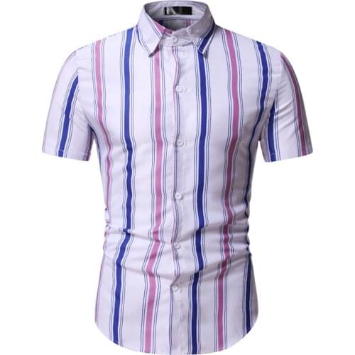 54# Summer Retro Fashion Fitted Elegant Shirts For Men Summer Linen Striped Button Tops Loose Lapel Short Sleeve Blouse