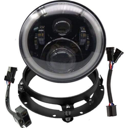 7 inch H4 Moto DRL Halo LED Headlights Mounting Round 7'' Motorcycle Headlamp Bracket Harness Adater Ring Black for Harlley
