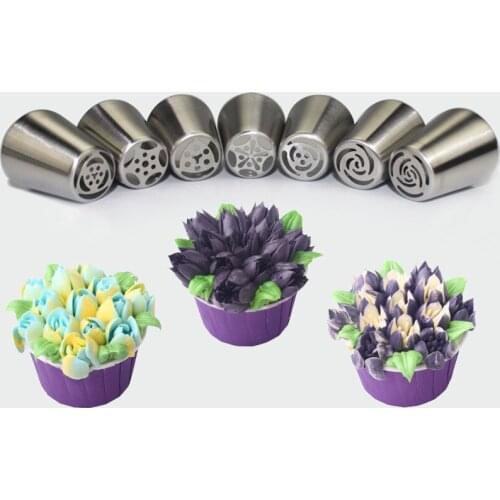 7pcs/lot Stainless Steel Russian Tulip Icing Piping Nozzle Cake Decoration Cream Tips DIY Cake Bakeware Tool Rose Flower LB 373