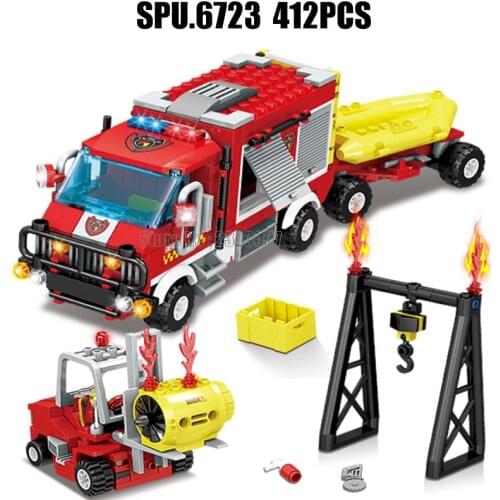 80520 412pcs 2in1 Urban Fire Rescue Truck Transport Vehicle 2 Building Block Toy
