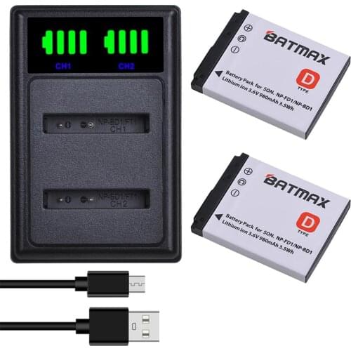 Batmax NP-FD1 NP-BD1 Camera Battery+LED Dual USB Charger For sony DSC T300 TX1 T900 T700 T500 T200 T77 T900 T90 T70 T2 G3 S930