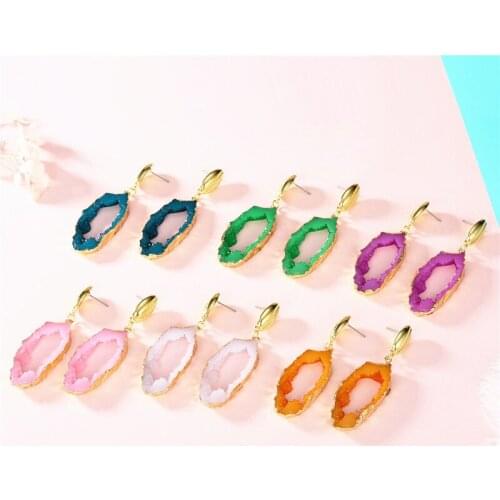 Bohemian Irregular Stone Dangle Earrings for Women Jewelry Vintage Geometric Metal Quartz Drop Earring Drop Shipping