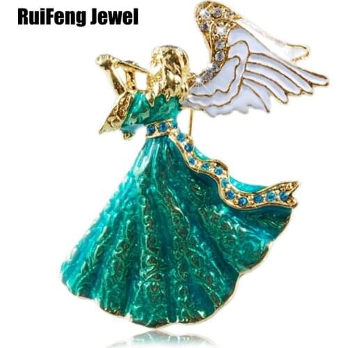 Large Blue Angel Enamel Rhinestone Diamante Brooch Pin Wedding Vintage Gift