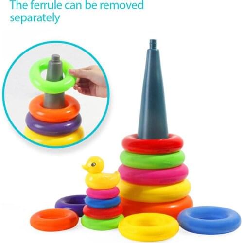 Baby Rainbow Rings Tower Little Duck Stacked Circles Soft Elastic Safe Early Childhood Puzzle Toddler Interactive Stacking Toys