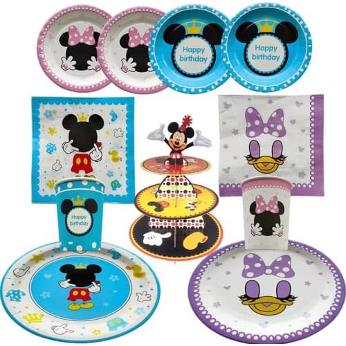Disney Minnie Mouse Mickey Mouse Birthday Party Decorations 8 People Disposable Plate Napkin Cup Tablecloth Supplies Party Sets