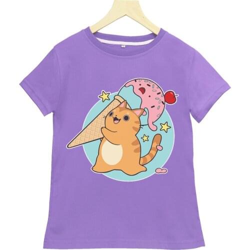 Cartoon Cat Print Short-sleeved T-shirt Boys and Girls Summer Sports and Leisure Short-sleeved T-shirt Children Clothes