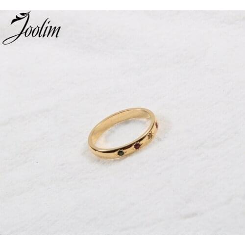 Joolim High End 18K Gold PVD Entry lux Fashionable Coloured Glass Rings for Women Stainless Steel Jewelry Wholesale