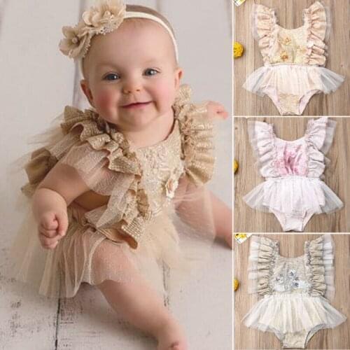 Baby Girls Bodysuits Hot Summer New Baby Girls Clothes Floral Casual Sleeveless Lace Bodysuit Jumpsuit Newborn Infant Clothing