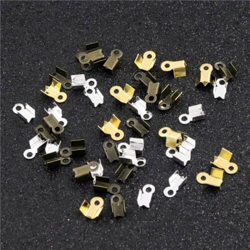 200Pcs 4x8mm Small Cord End Ribbon Leather Clip Tip Fold Over Clasp Crimp Bead Connector DIY Accessories For Jewelry Making