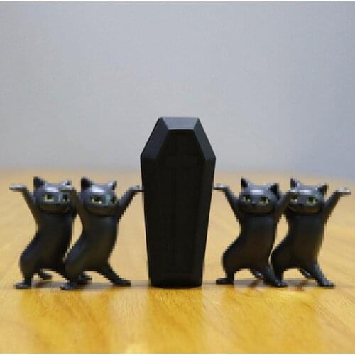Creative Funny Cat Carrying Coffin Model Cute Cat Funeral Decoration Doll Dancing Children Character Desktop Toy Gift Doll L9B2