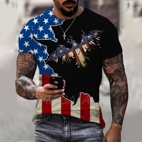 Summer new national flag, eagle, 3D printing cool comfortable mens T-shirt, cool fashion streetwear boy short-sleeved T-shirt