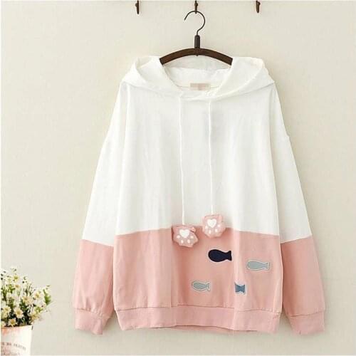 Fashion Hoodied for Women Long Sleeve Lovely Embroidery Hooded Sweatshirt Loose Tracksuit Sweat Coat Autumn Casual Sportwear