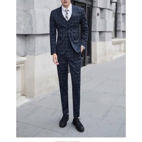 2019 Mens Plaid Stripe Suits Men Slim Fit Fashion Business Men Grooming Tuxedos 3 Pieces Suits Bespoke Suits Jacket Vest Pants