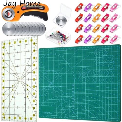 29PCS Rotary Cutter Set 45 mm Rotary Cutter with 5PCS Rotary Cutter Blade & A4 Cutting Mat & Quilting Ruler for Sewing Craft