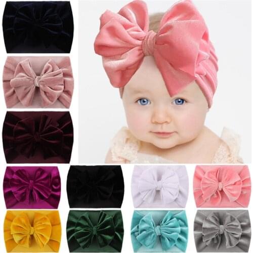 New Velvet Baby Headband Turban Big Bowknot Baby Girl Headband For Newborn Bow Hair Band Children Kid Head Wrap Hair Accessories