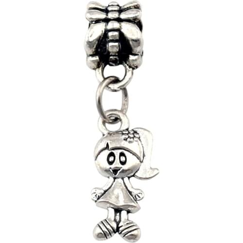 25 Pcs/ Lot Little Girl Charm Big Hole Dangle European Beads Fit Bracelet Jewelry DIY 7.5 x28mm A-416